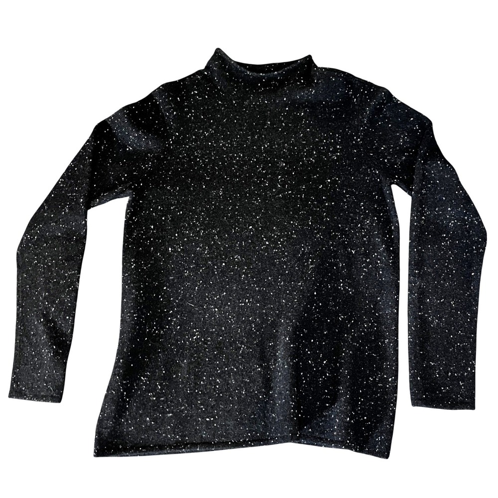 Charter Club Luxury Cashmere Mock Neck Sweater Petite‎ Black Roll Neck Old Money